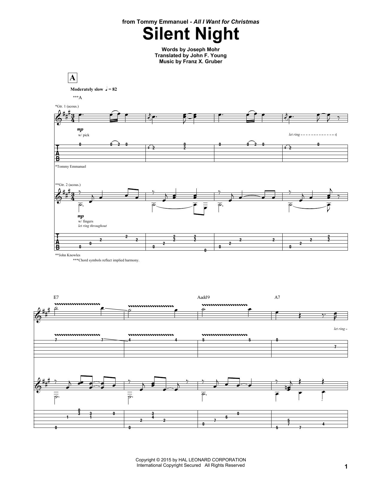 Tommy Emmanuel Silent Night Sheet Music Notes & Chords for Guitar Tab - Download or Print PDF