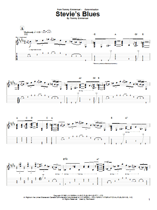 Tommy Emmanuel Stevie's Blues Sheet Music Notes & Chords for Guitar Tab - Download or Print PDF