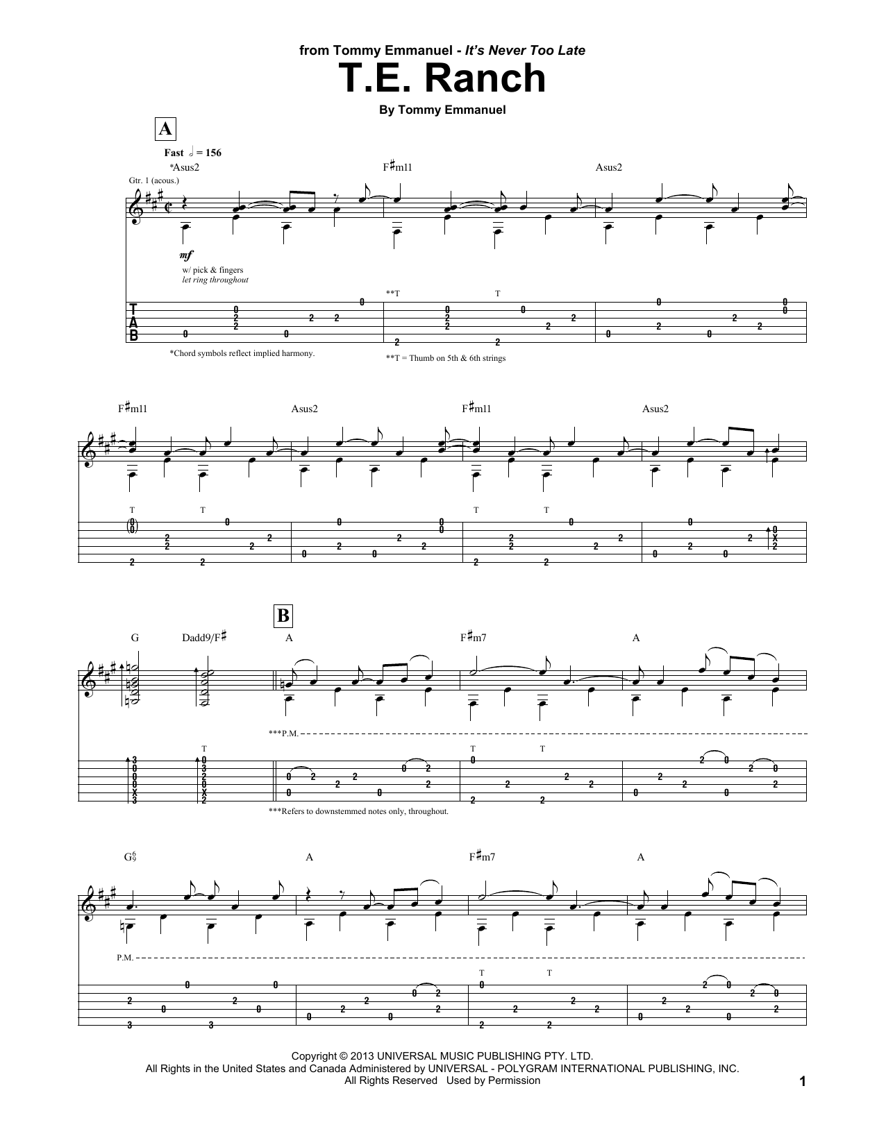 Tommy Emmanuel T.E. Ranch Sheet Music Notes & Chords for Guitar Tab - Download or Print PDF