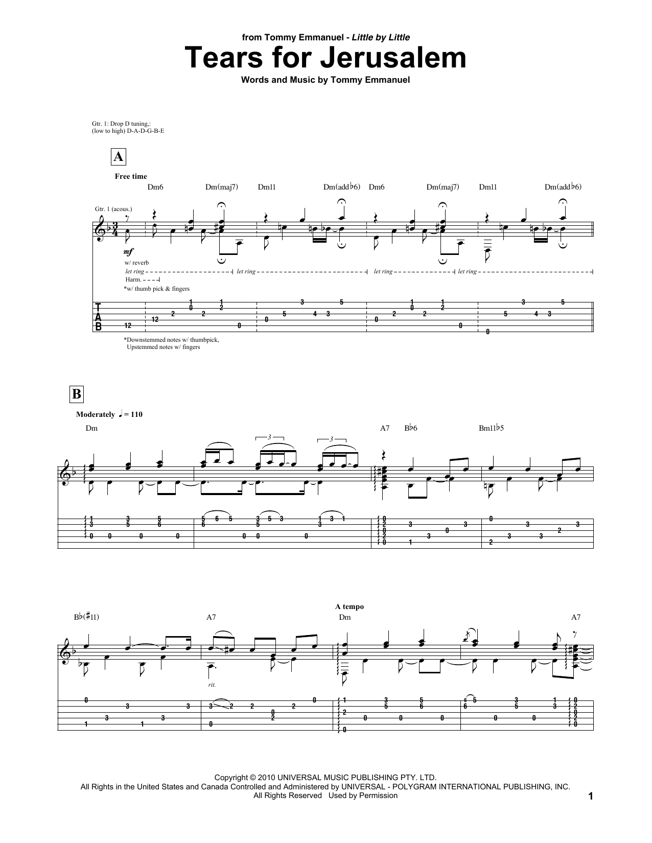 Tommy Emmanuel Tears For Jerusalem Sheet Music Notes & Chords for Guitar Tab - Download or Print PDF
