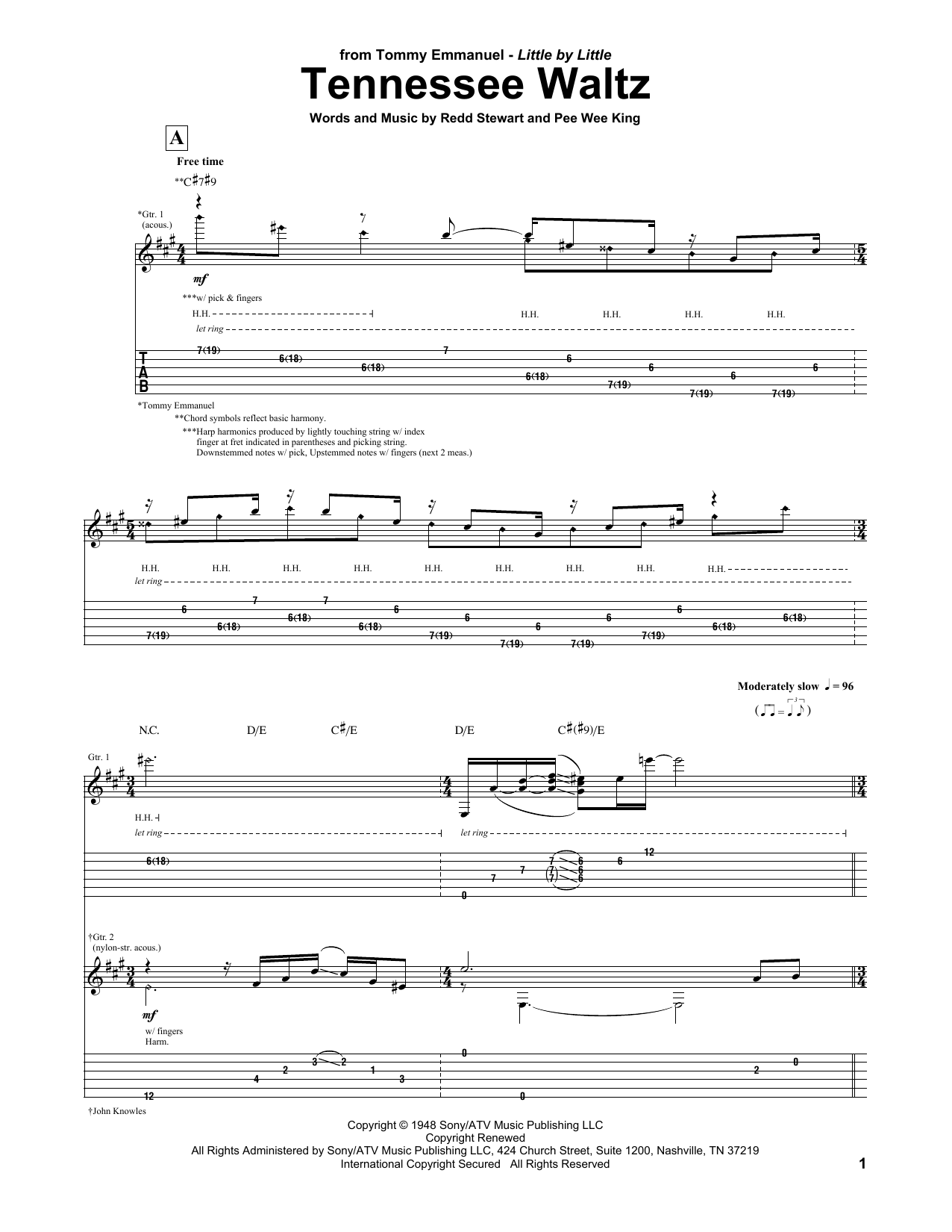 Tommy Emmanuel Tennessee Waltz Sheet Music Notes & Chords for Guitar Tab - Download or Print PDF