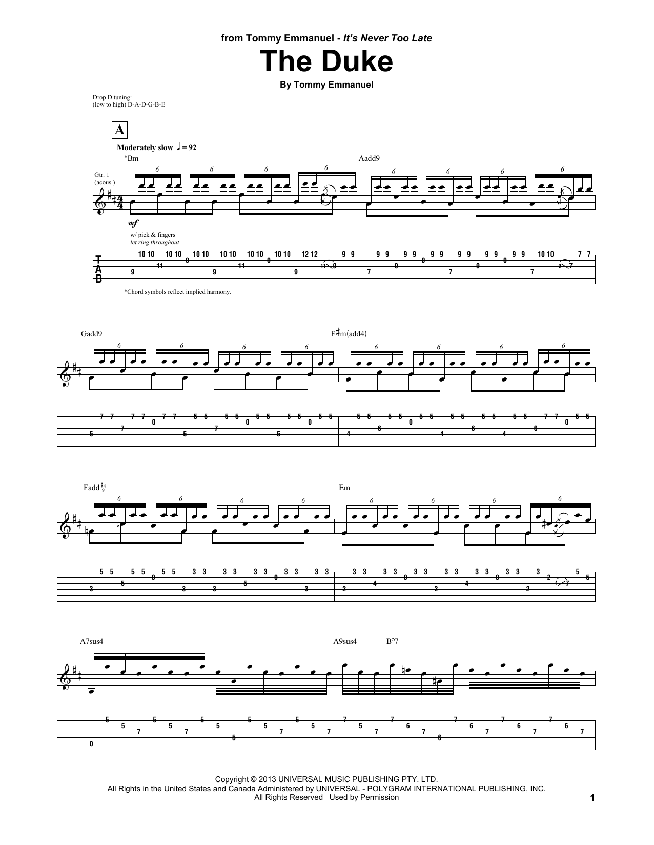 Tommy Emmanuel The Duke Sheet Music Notes & Chords for Guitar Tab - Download or Print PDF