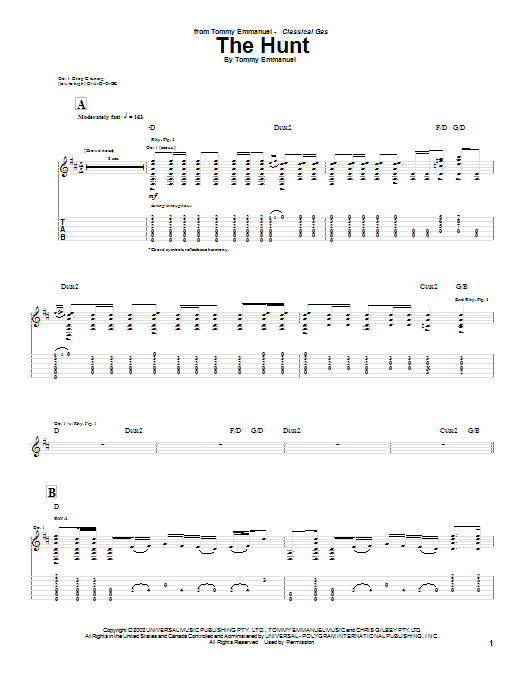 Tommy Emmanuel The Hunt Sheet Music Notes & Chords for Guitar Tab - Download or Print PDF