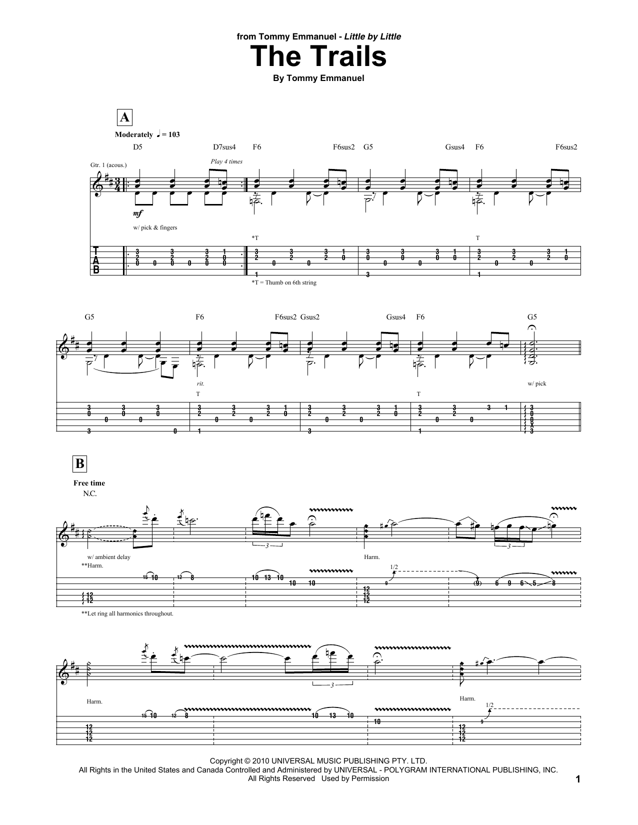 Tommy Emmanuel The Trails Sheet Music Notes & Chords for Guitar Tab - Download or Print PDF