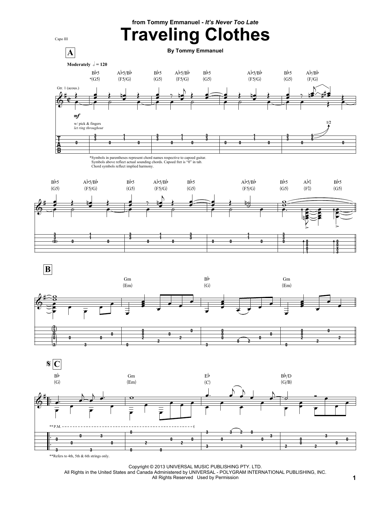 Tommy Emmanuel Traveling Clothes Sheet Music Notes & Chords for Guitar Tab - Download or Print PDF