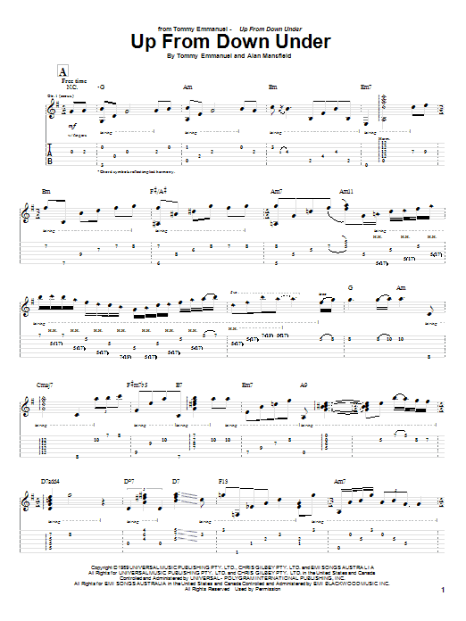 Tommy Emmanuel Up From Down Under Sheet Music Notes & Chords for Guitar Tab - Download or Print PDF