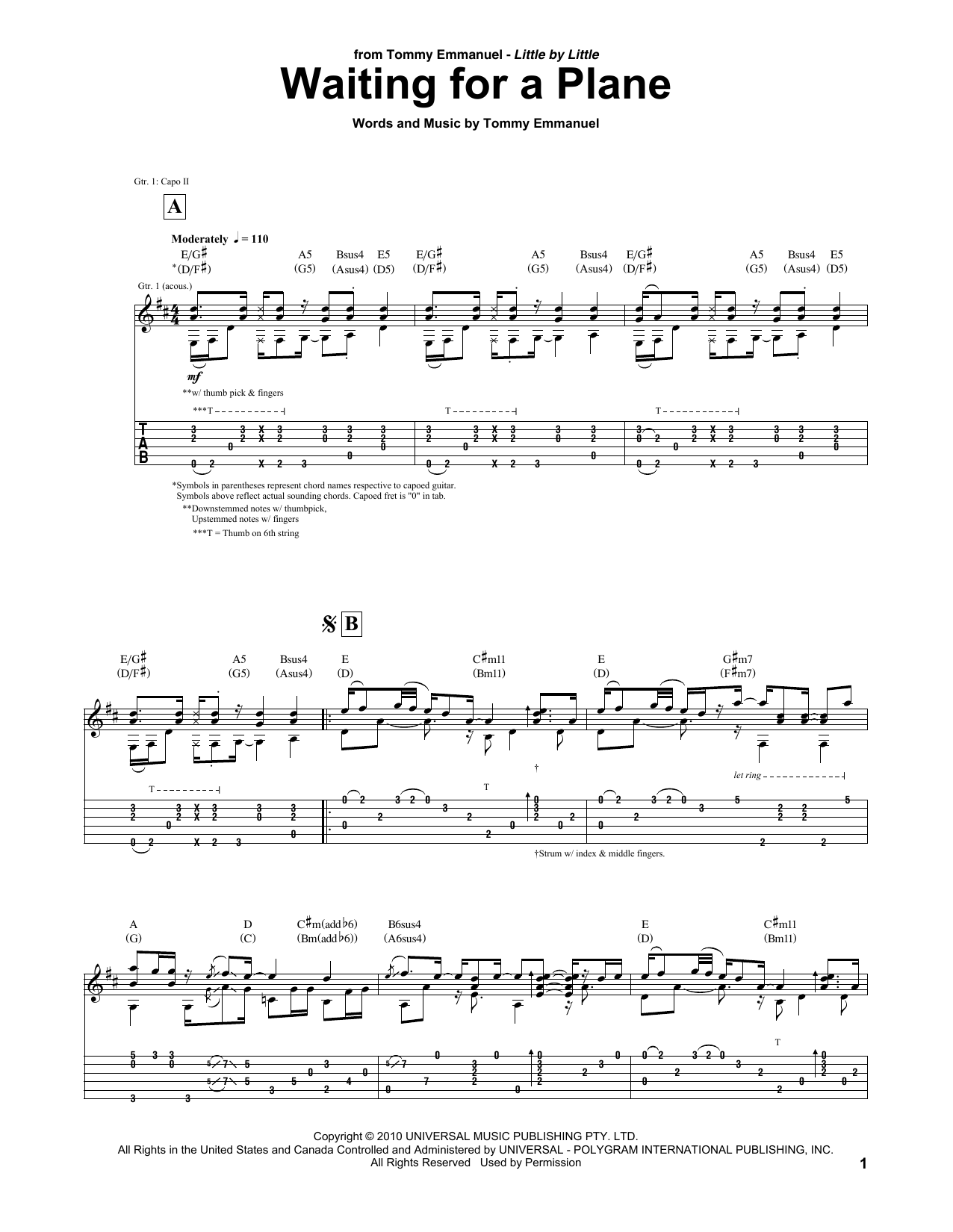 Tommy Emmanuel Waiting For A Plane Sheet Music Notes & Chords for Guitar Tab - Download or Print PDF