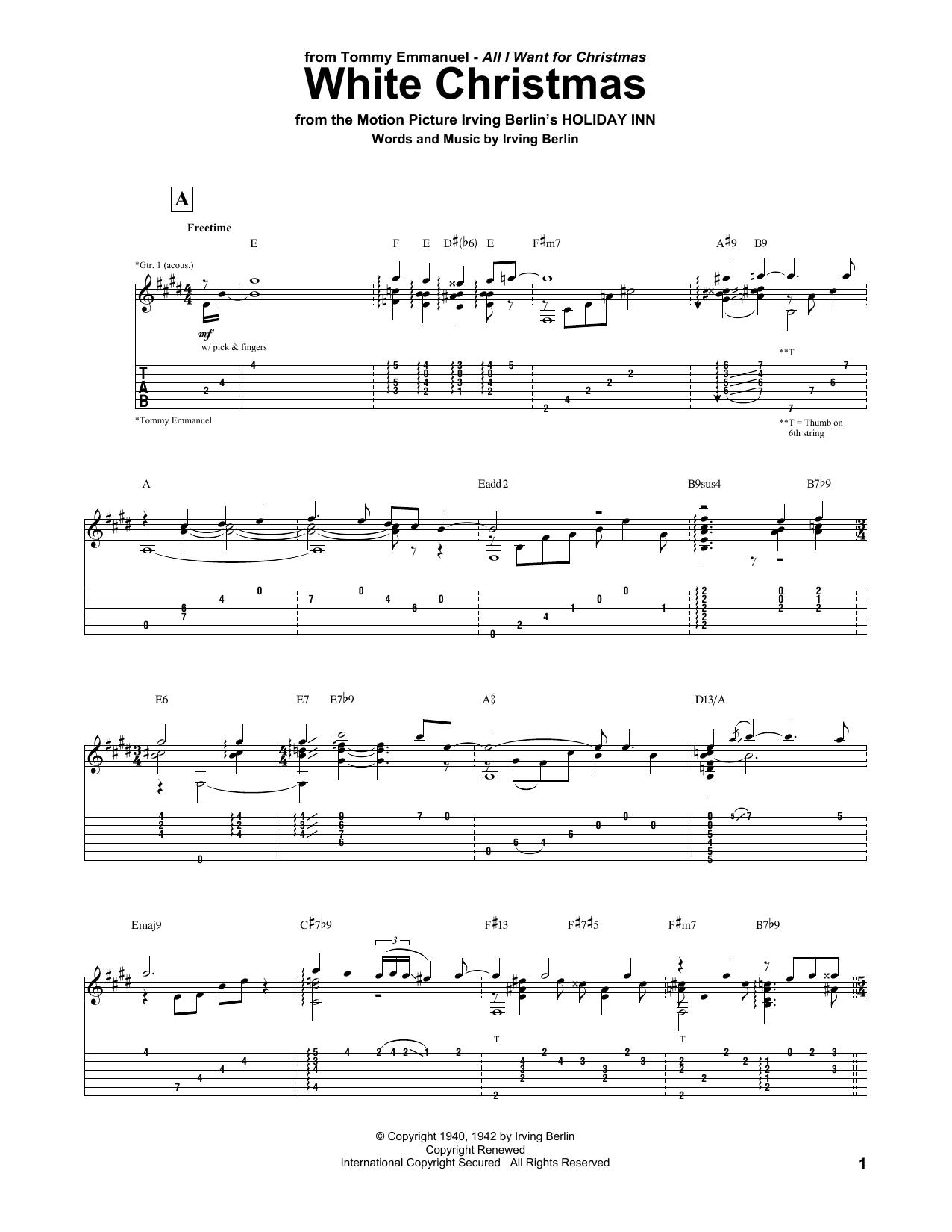 Tommy Emmanuel White Christmas Sheet Music Notes & Chords for Guitar Tab - Download or Print PDF