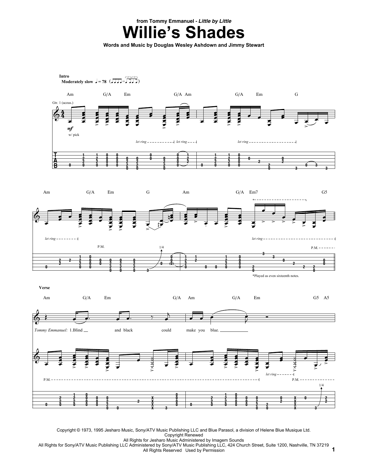 Tommy Emmanuel Willie's Shades Sheet Music Notes & Chords for Guitar Tab - Download or Print PDF Tommy Emmanuel Willie's Shades Sheet Music Notes & Chords for Guitar Tab - Download or Print PDF