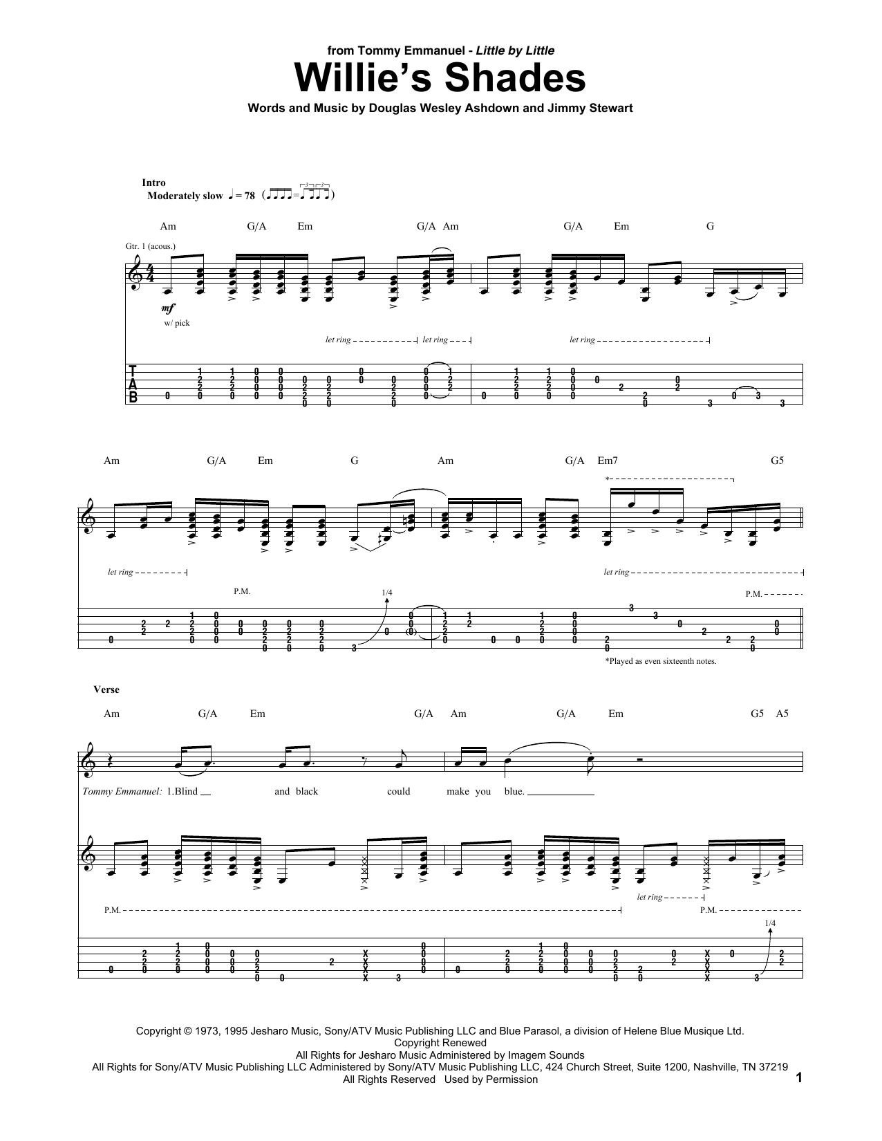 Tommy Emmanuel Willie's Shades Sheet Music Notes & Chords for Guitar Tab - Download or Print PDF
