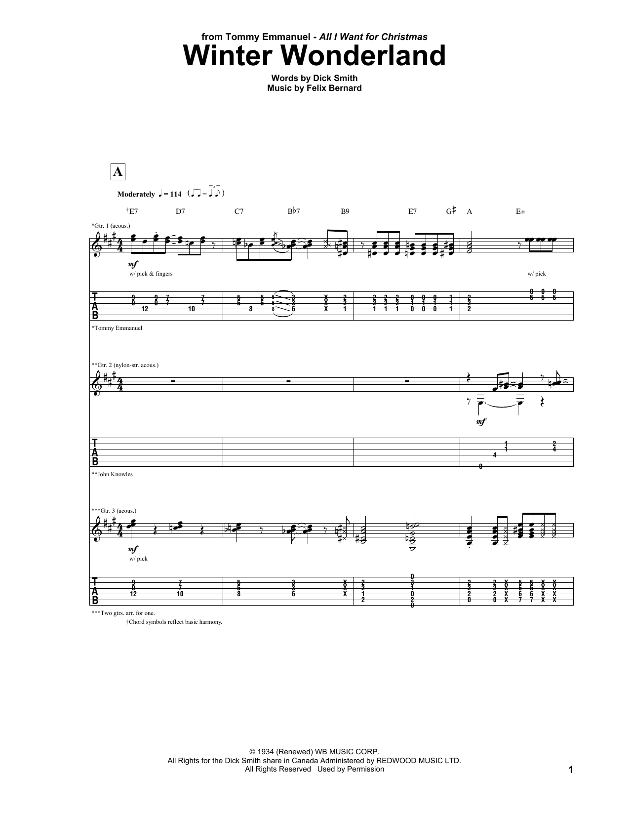 Tommy Emmanuel Winter Wonderland Sheet Music Notes & Chords for Guitar Tab - Download or Print PDF