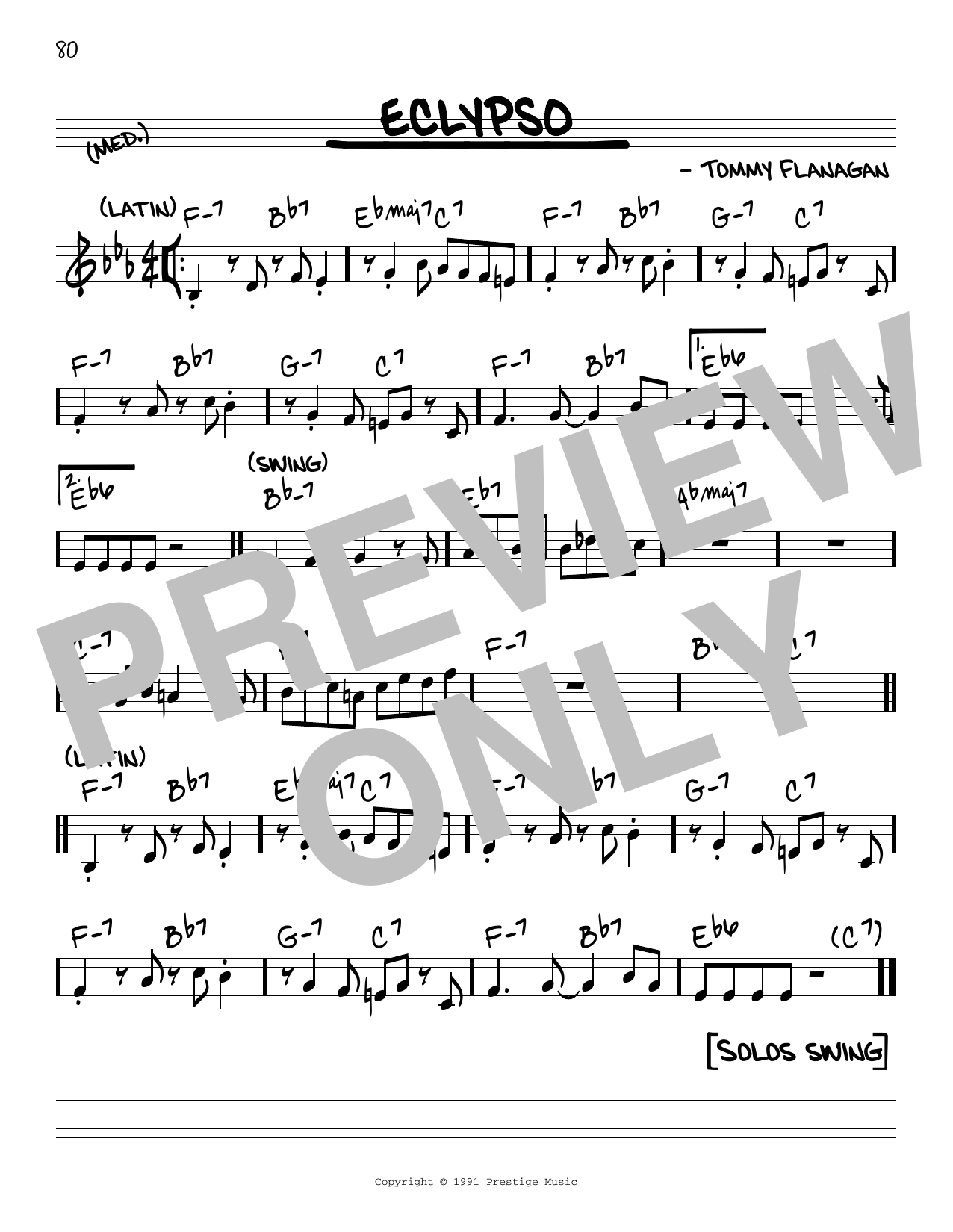 Tommy Flanagan Eclypso Sheet Music Notes & Chords for Real Book - Melody & Chords - C Instruments - Download or Print PDF