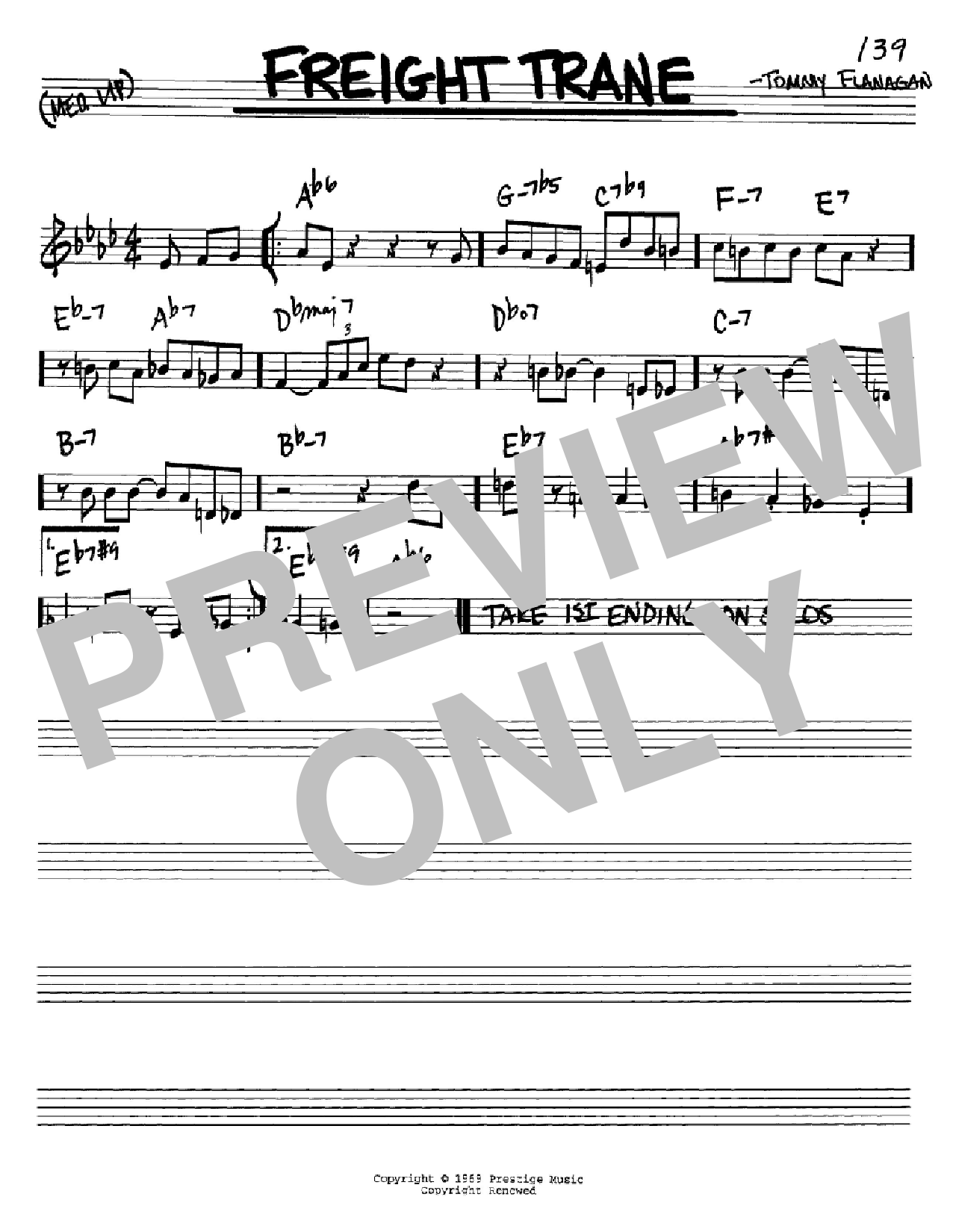 Tommy Flanagan Freight Trane Sheet Music Notes & Chords for Real Book - Melody & Chords - C Instruments - Download or Print PDF