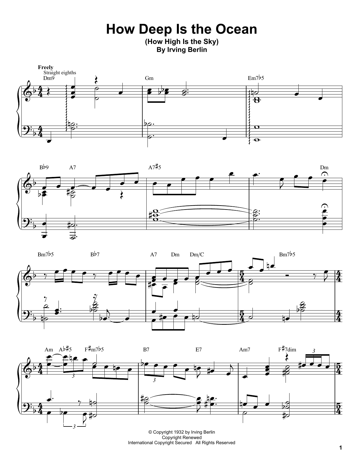Tommy Flanagan How Deep Is The Ocean (How High Is The Sky) Sheet Music Notes & Chords for Piano Transcription - Download or Print PDF