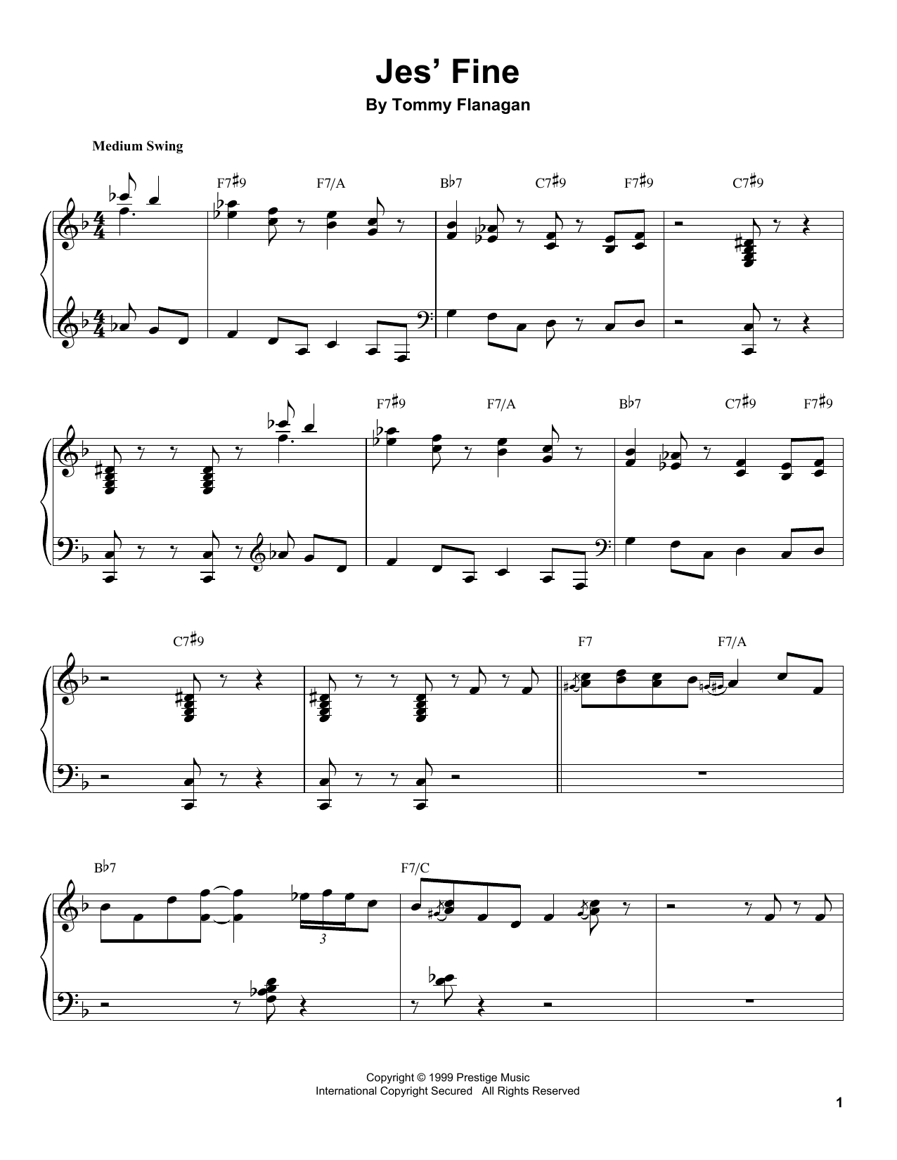 Tommy Flanagan Jes' Fine Sheet Music Notes & Chords for Piano Transcription - Download or Print PDF