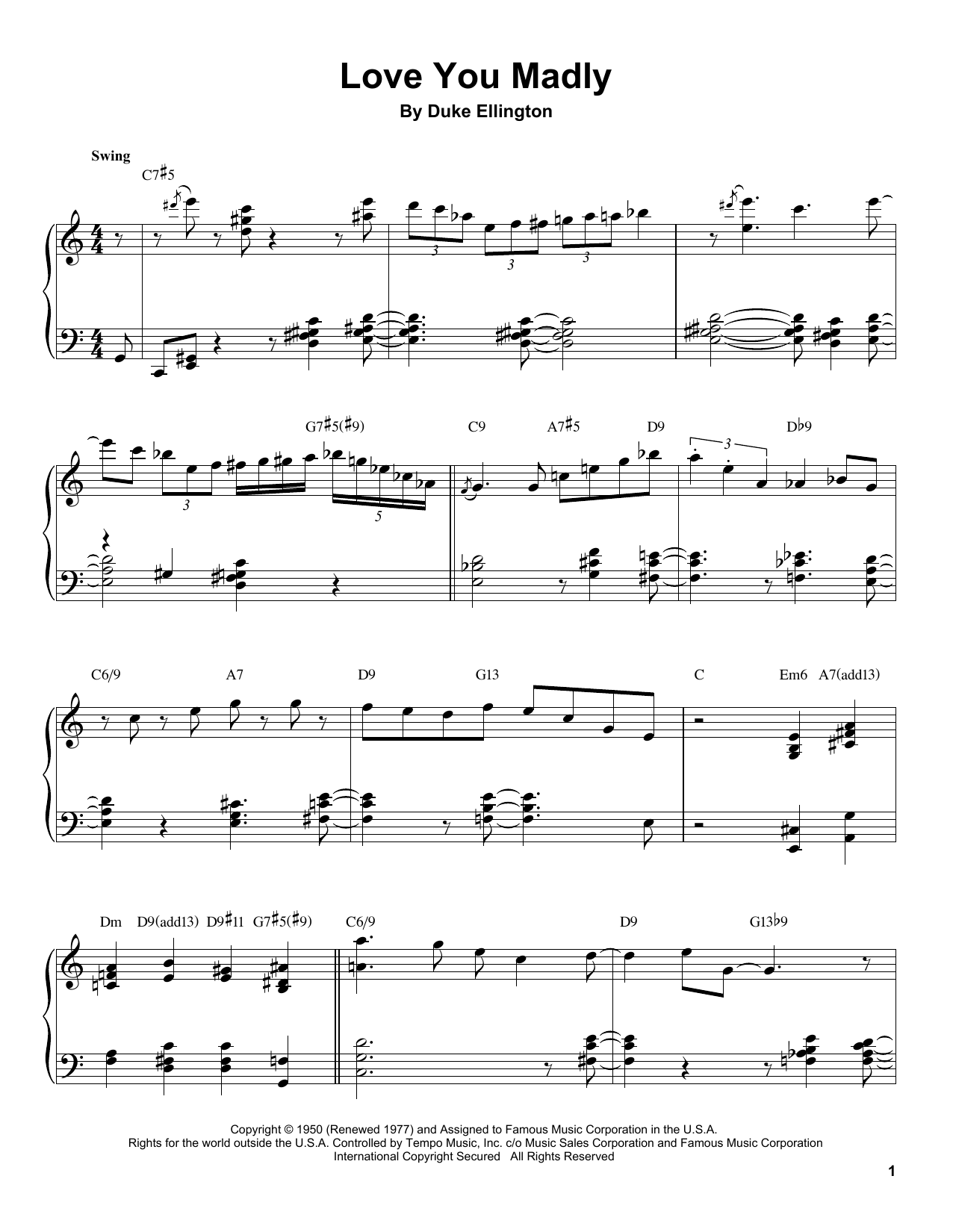 Tommy Flanagan Love You Madly Sheet Music Notes & Chords for Piano Transcription - Download or Print PDF
