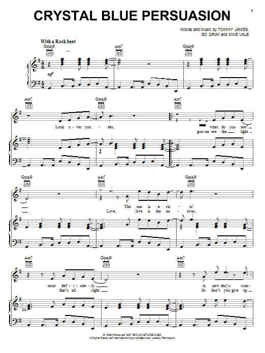 Tommy James & The Shondells Crystal Blue Persuasion Sheet Music Notes & Chords for Piano, Vocal & Guitar (Right-Hand Melody) - Download or Print PDF