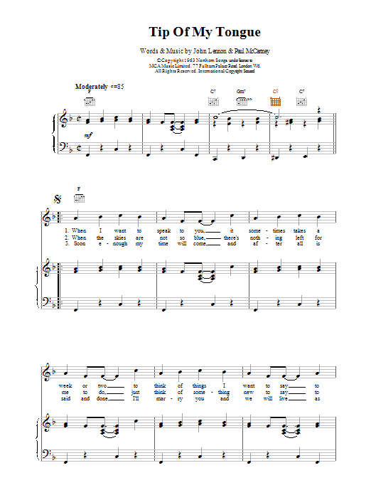 The Beatles Tip Of My Tongue Sheet Music Notes & Chords for Piano, Vocal & Guitar (Right-Hand Melody) - Download or Print PDF