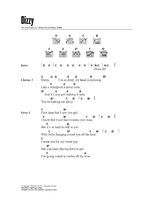 Tommy Roe Dizzy Sheet Music Notes & Chords for Lyrics & Chords - Download or Print PDF