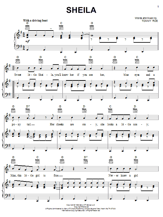 Tommy Roe Sheila Sheet Music Notes & Chords for Piano, Vocal & Guitar (Right-Hand Melody) - Download or Print PDF