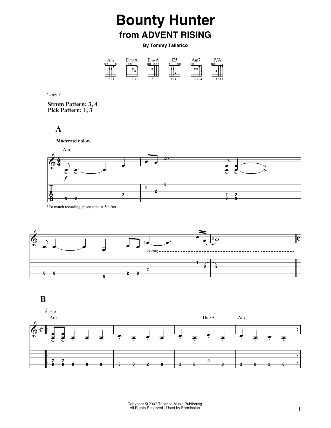 Tommy Tallarico Bounty Hunter (from Advent Rising) Sheet Music Notes & Chords for Solo Guitar Tab - Download or Print PDF