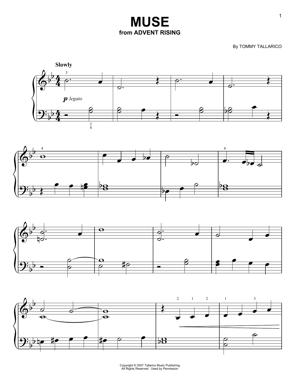 Tommy Tallarico Muse (from Advent Rising) Sheet Music Notes & Chords for Easy Piano - Download or Print PDF