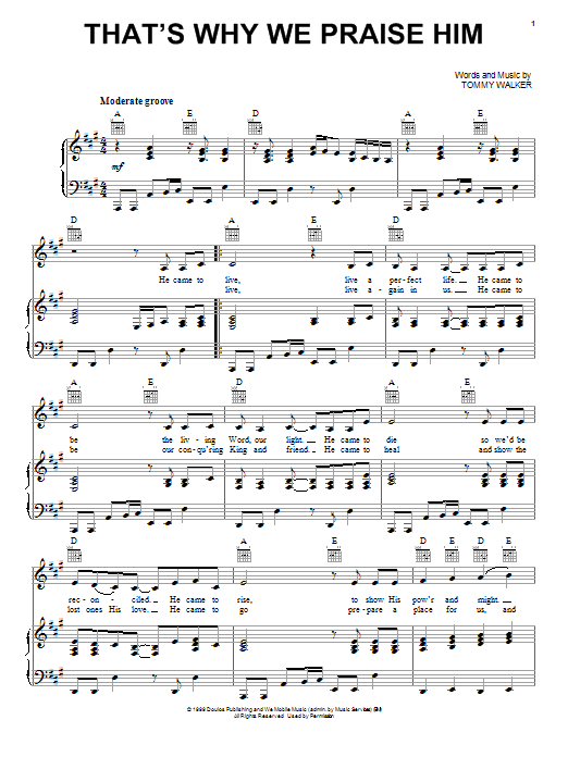 Tommy Walker That's Why We Praise Him Sheet Music Notes & Chords for Piano, Vocal & Guitar (Right-Hand Melody) - Download or Print PDF