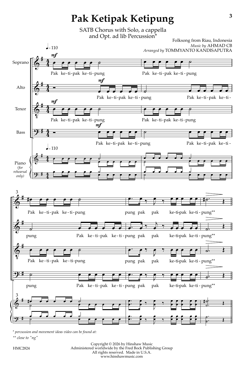 Tommyanto Kandisaputra Pak Ketipak Ketipung Sheet Music Notes & Chords for SAB Choir - Download or Print PDF
