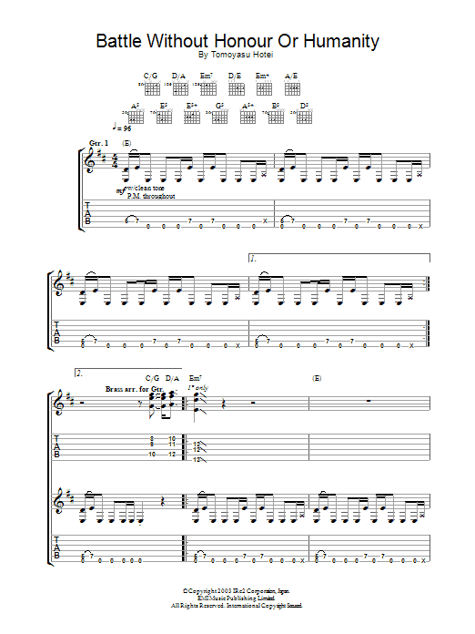 Tomoyasu Hotei Battle Without Honour Or Humanity (from Kill Bill Vol. 1) Sheet Music Notes & Chords for Guitar Tab - Download or Print PDF