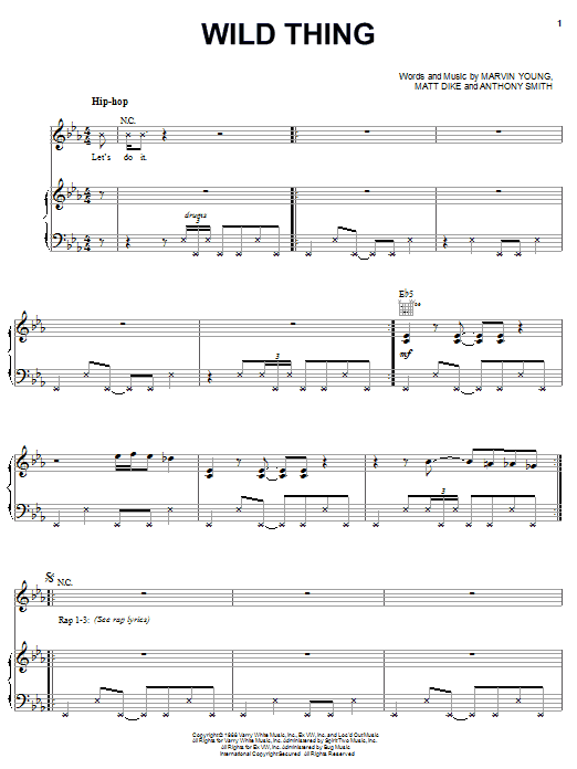 Tone-Loc Wild Thing Sheet Music Notes & Chords for Piano, Vocal & Guitar (Right-Hand Melody) - Download or Print PDF