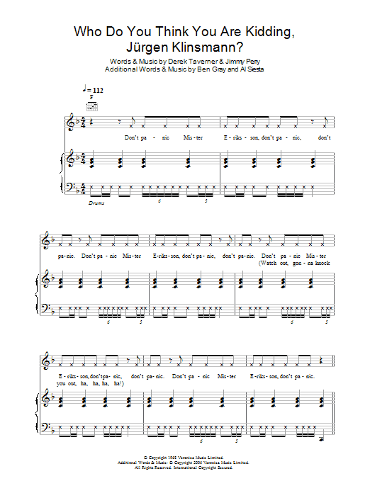 Tonedef Allstars Who Do You Think You Are Kidding, Jurgen Klinsmann? Sheet Music Notes & Chords for Piano, Vocal & Guitar (Right-Hand Melody) - Download or Print PDF