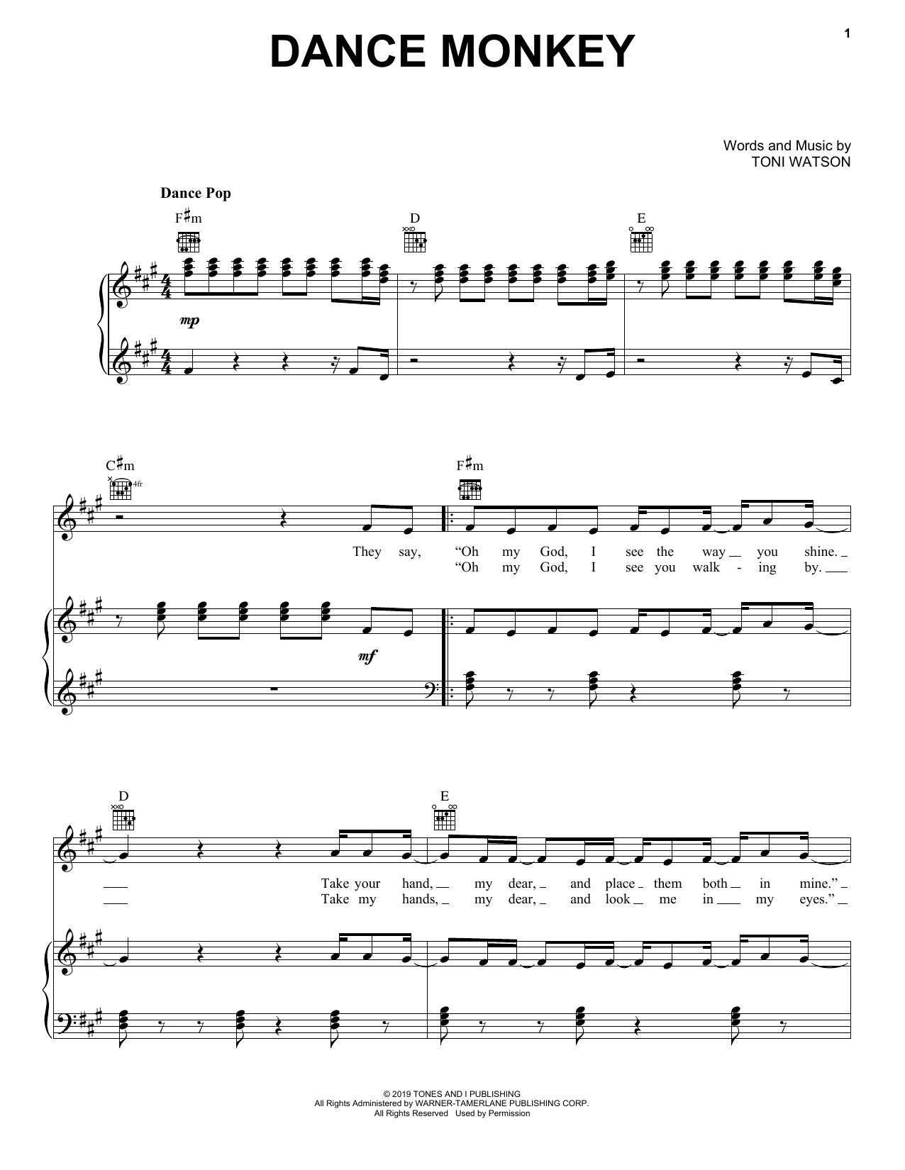Tones And I Dance Monkey Sheet Music Notes & Chords for Very Easy Piano - Download or Print PDF