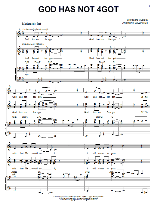 Tonex God Has Not 4Got Sheet Music Notes & Chords for Piano, Vocal & Guitar (Right-Hand Melody) - Download or Print PDF