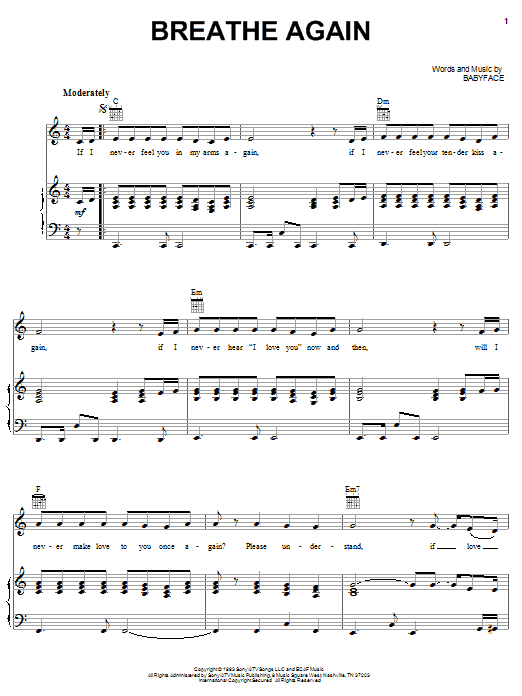Toni Braxton Breathe Again Sheet Music Notes & Chords for Easy Piano - Download or Print PDF