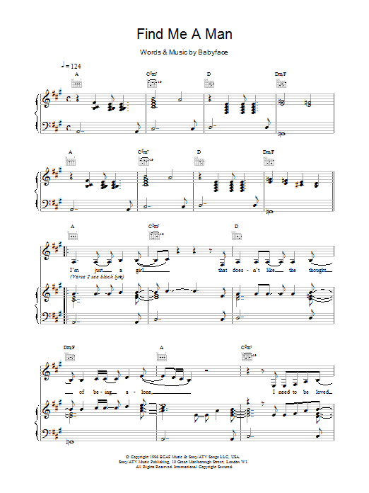 Toni Braxton Find Me A Man Sheet Music Notes & Chords for Piano, Vocal & Guitar (Right-Hand Melody) - Download or Print PDF