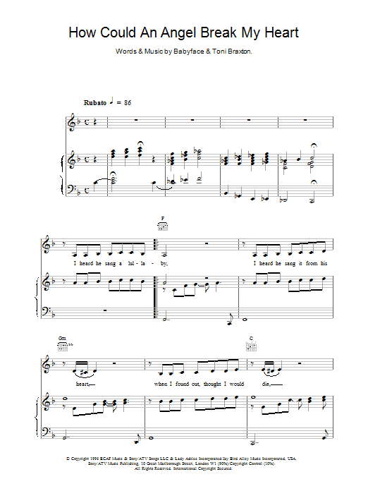 Toni Braxton How Could An Angel Sheet Music Notes & Chords for Piano, Vocal & Guitar (Right-Hand Melody) - Download or Print PDF