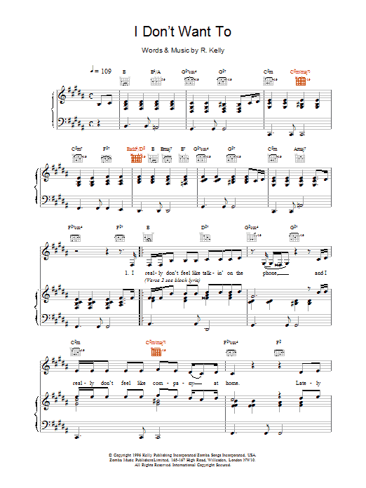 Toni Braxton I Don't Want To Sheet Music Notes & Chords for Piano, Vocal & Guitar (Right-Hand Melody) - Download or Print PDF
