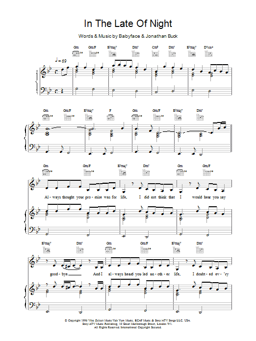 Toni Braxton In The Late Of Night Sheet Music Notes & Chords for Piano, Vocal & Guitar (Right-Hand Melody) - Download or Print PDF