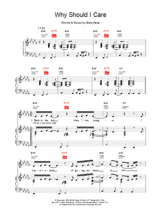 Toni Braxton Why Should I Care Sheet Music Notes & Chords for Piano, Vocal & Guitar (Right-Hand Melody) - Download or Print PDF