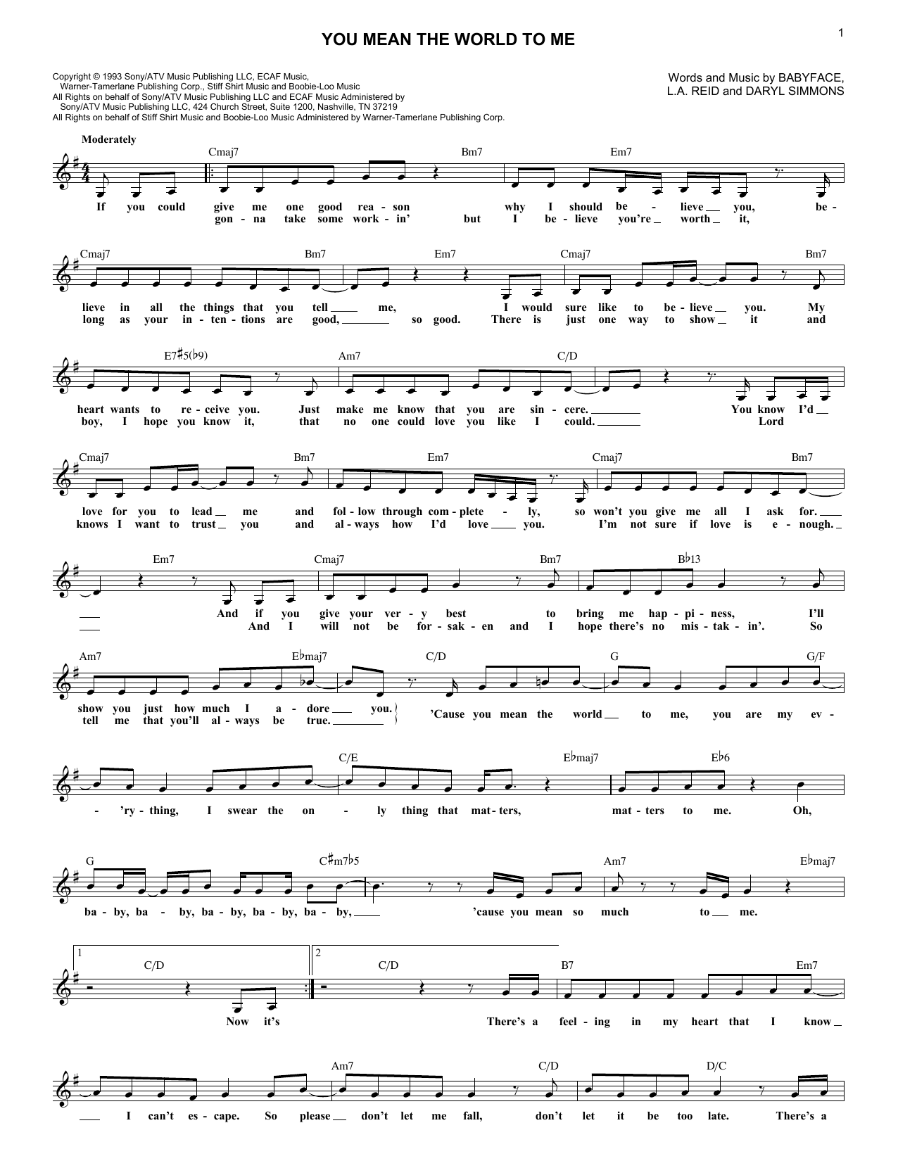 Toni Braxton You Mean The World To Me Sheet Music Notes & Chords for Easy Guitar Tab - Download or Print PDF