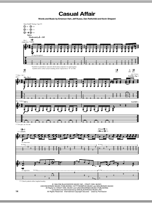 Tonic Casual Affair Sheet Music Notes & Chords for Guitar Tab - Download or Print PDF