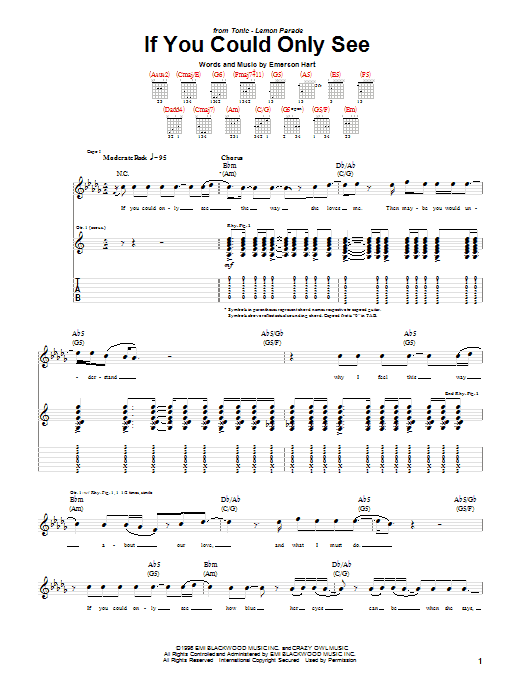 Tonic If You Could Only See Sheet Music Notes & Chords for Guitar Lead Sheet - Download or Print PDF