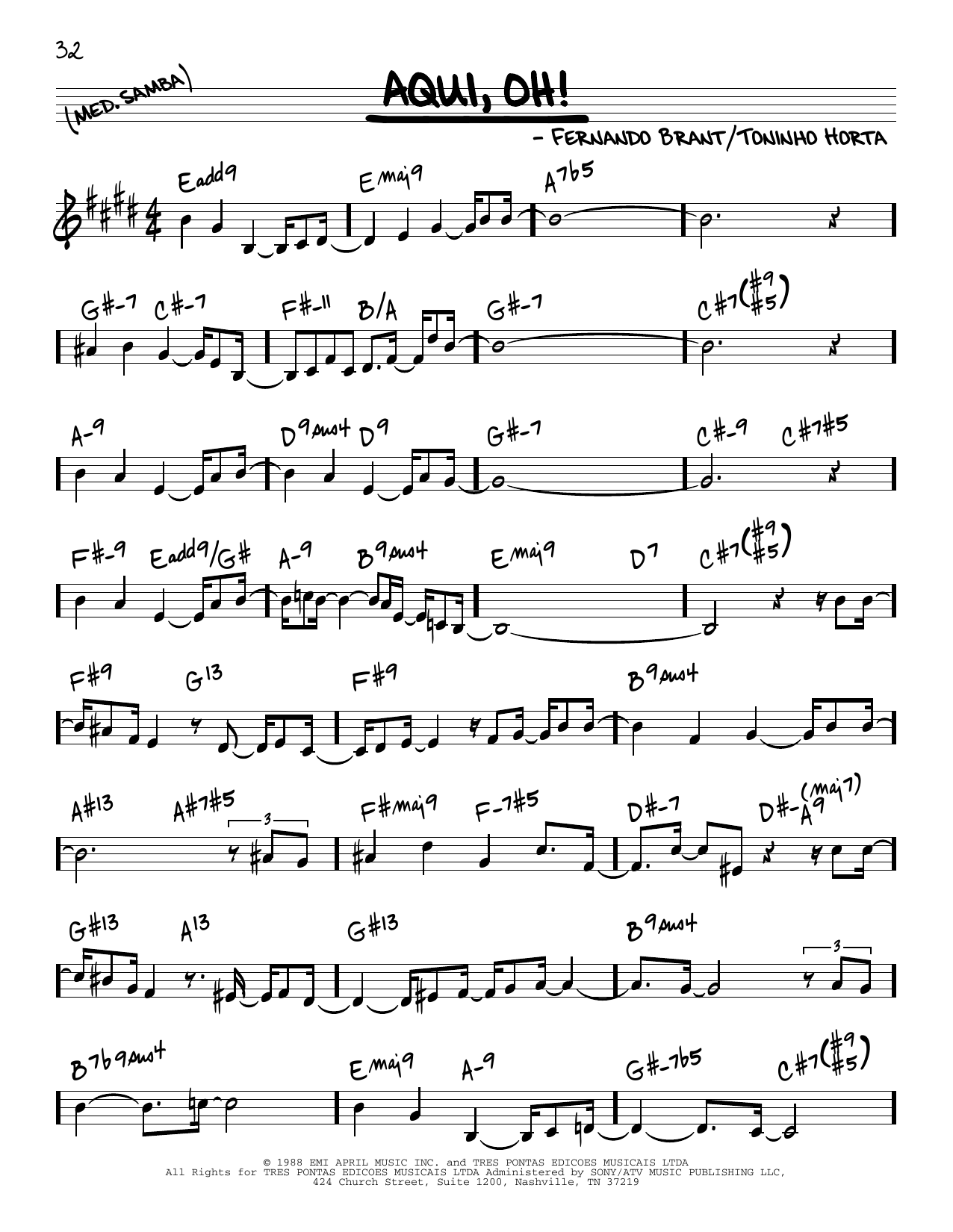 Toninho Horta Aqui, Oh! Sheet Music Notes & Chords for Real Book – Melody & Chords - Download or Print PDF