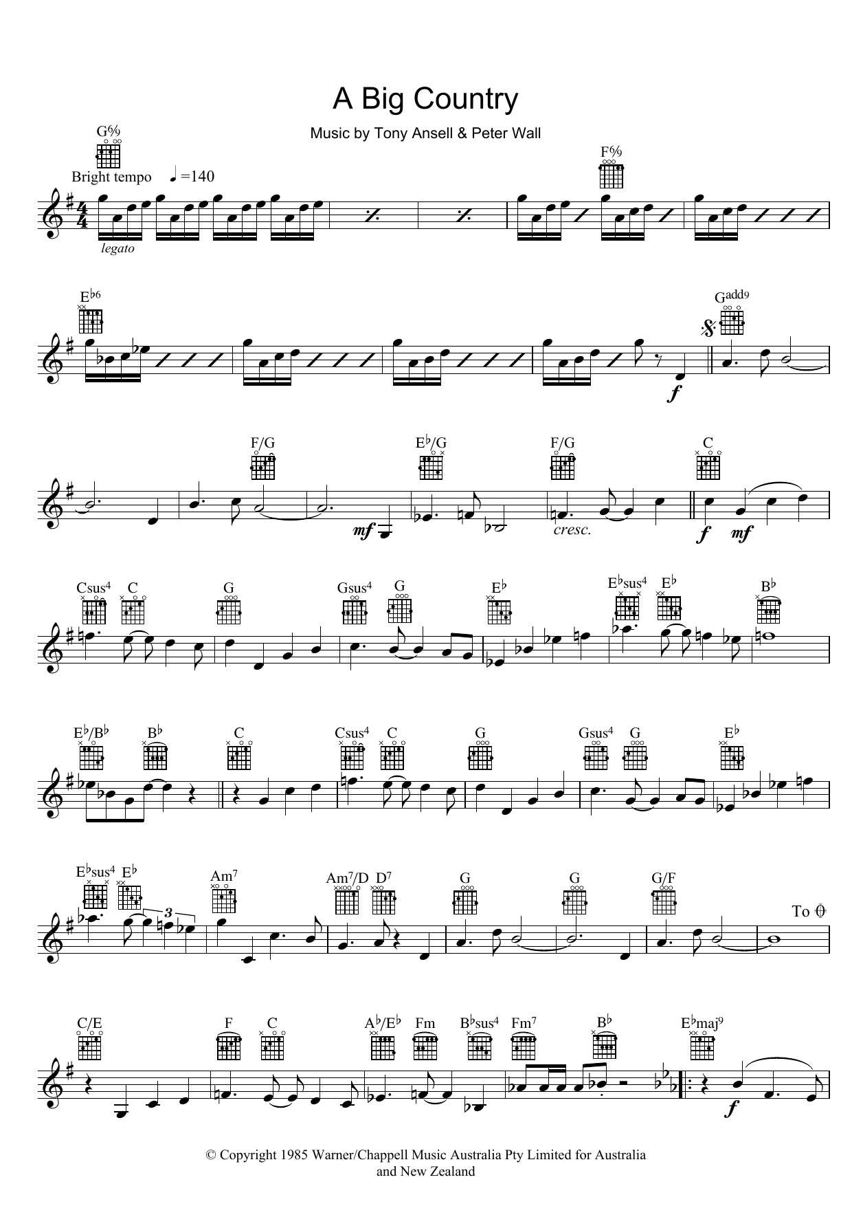 Tony Ansell A Big Country Sheet Music Notes & Chords for Melody Line, Lyrics & Chords - Download or Print PDF