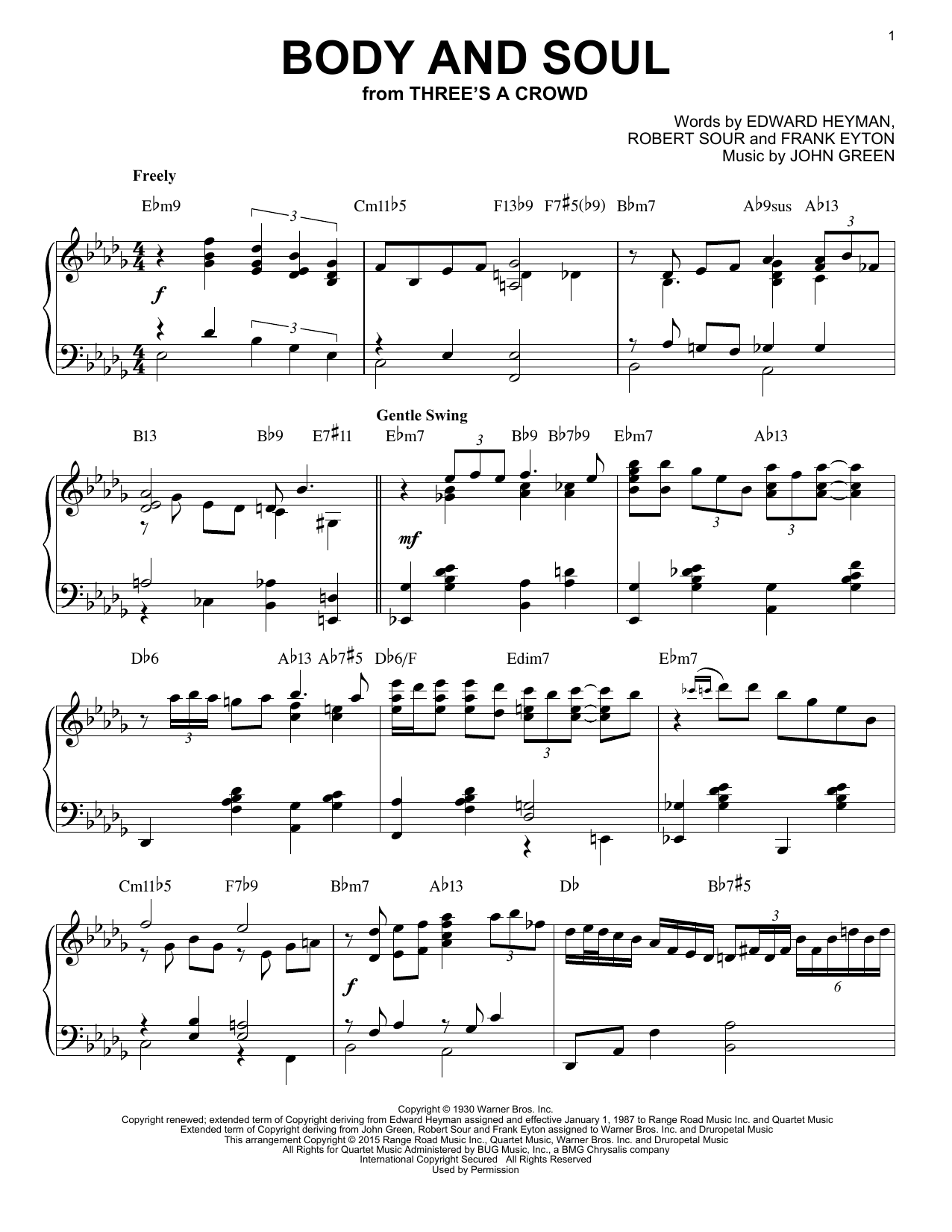 Tony Bennett & Amy Winehouse Body And Soul [Jazz version] (arr. Brent Edstrom) Sheet Music Notes & Chords for Piano - Download or Print PDF