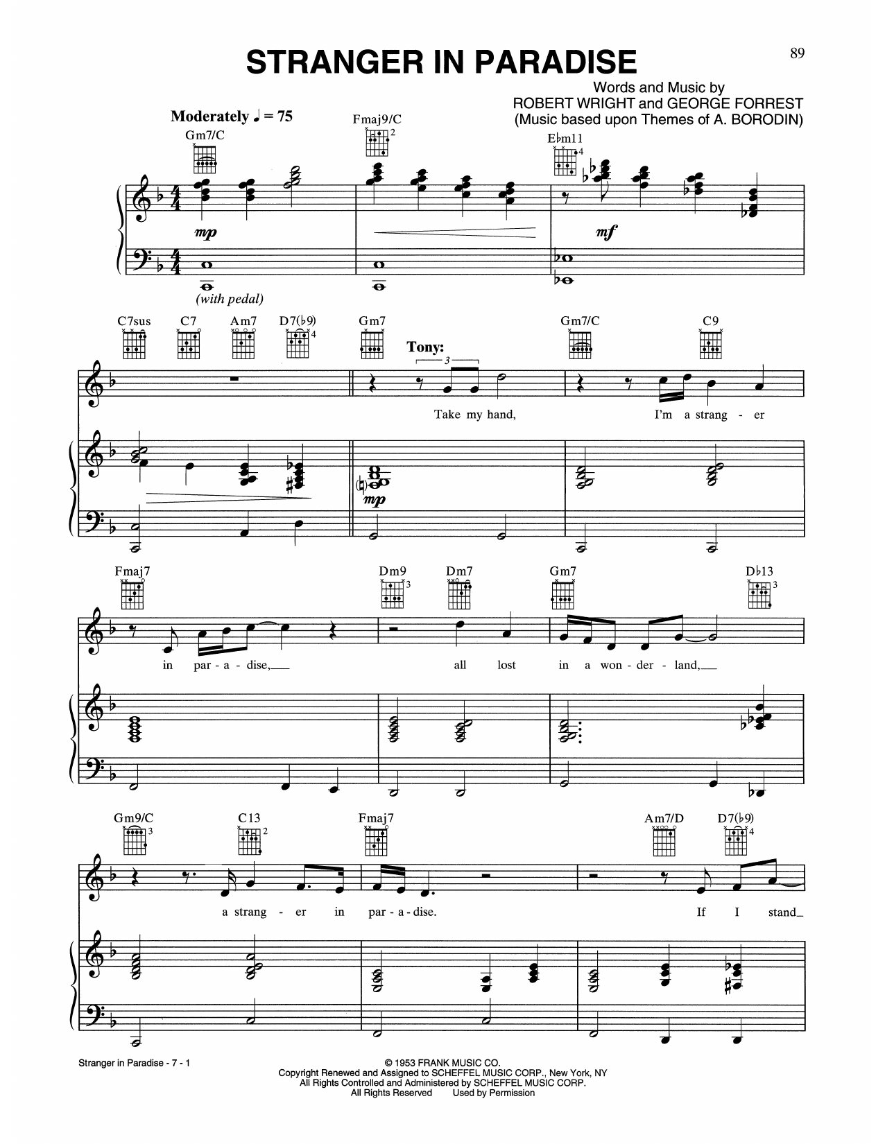 Tony Bennett & Andrea Bocelli Stranger In Paradise Sheet Music Notes & Chords for Piano, Vocal & Guitar (Right-Hand Melody) - Download or Print PDF