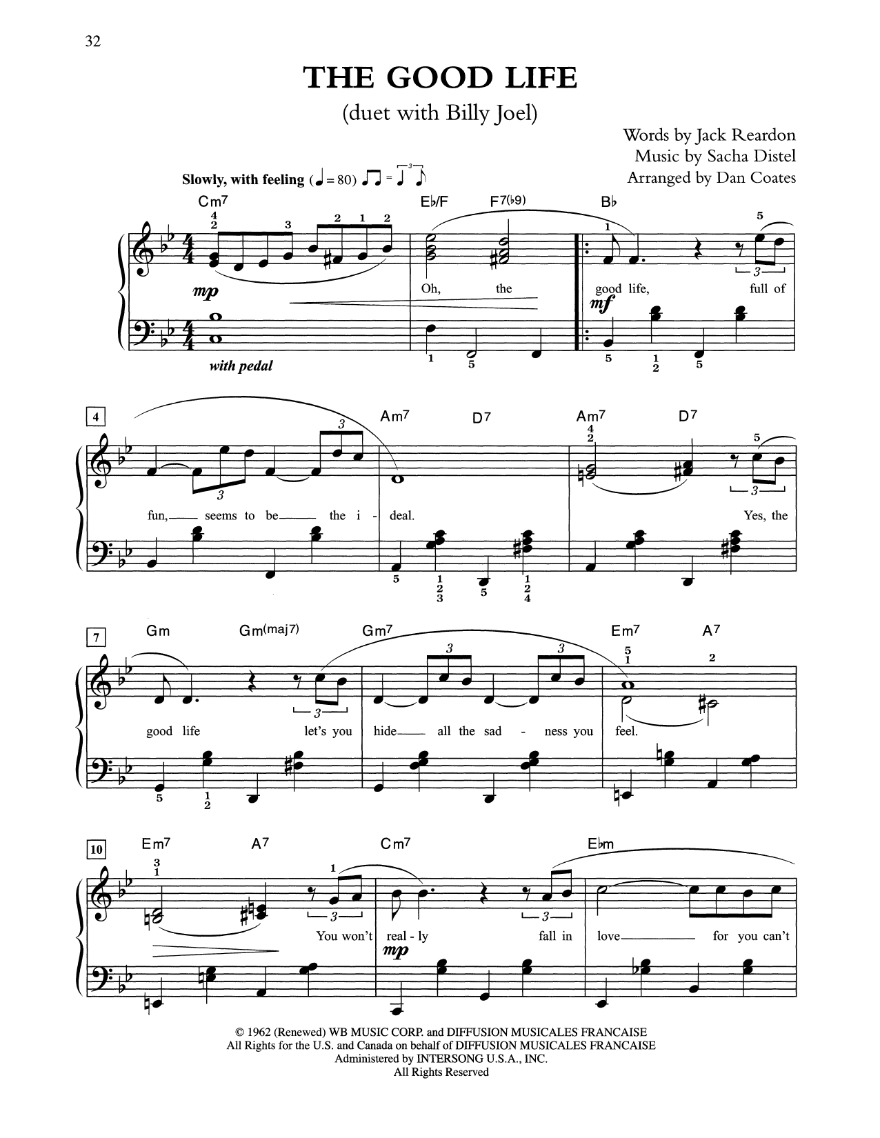 Tony Bennett & Billy Joel The Good Life (arr. Dan Coates) Sheet Music Notes & Chords for Easy Piano - Download or Print PDF