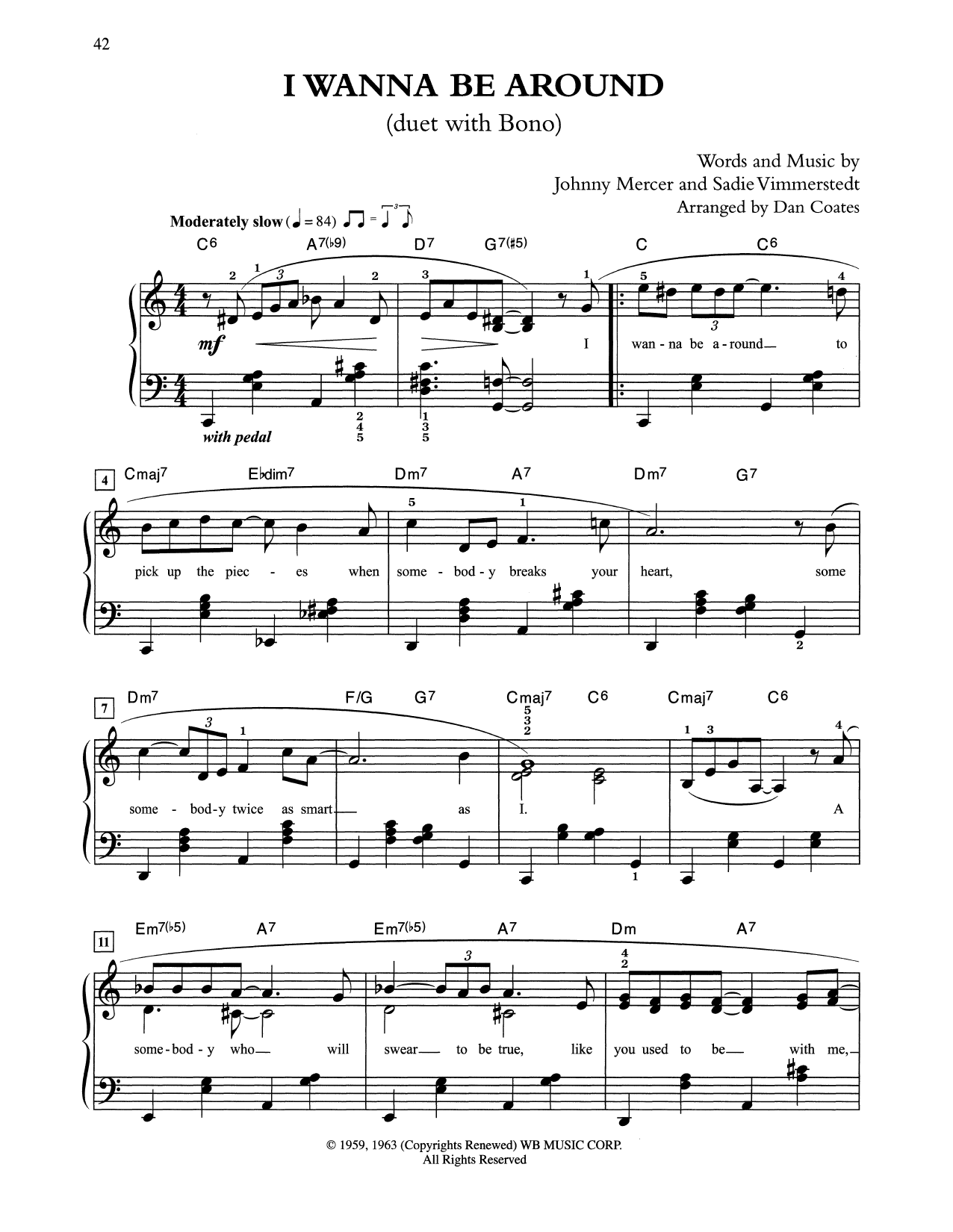 Tony Bennett & Bono I Wanna Be Around (arr. Dan Coates) Sheet Music Notes & Chords for Easy Piano - Download or Print PDF