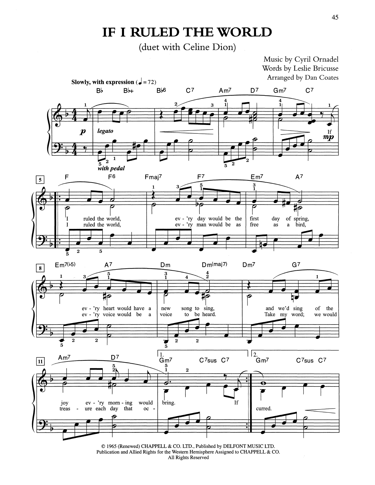 Tony Bennett & Celine Dion If I Ruled The World (arr. Dan Coates) Sheet Music Notes & Chords for Easy Piano - Download or Print PDF