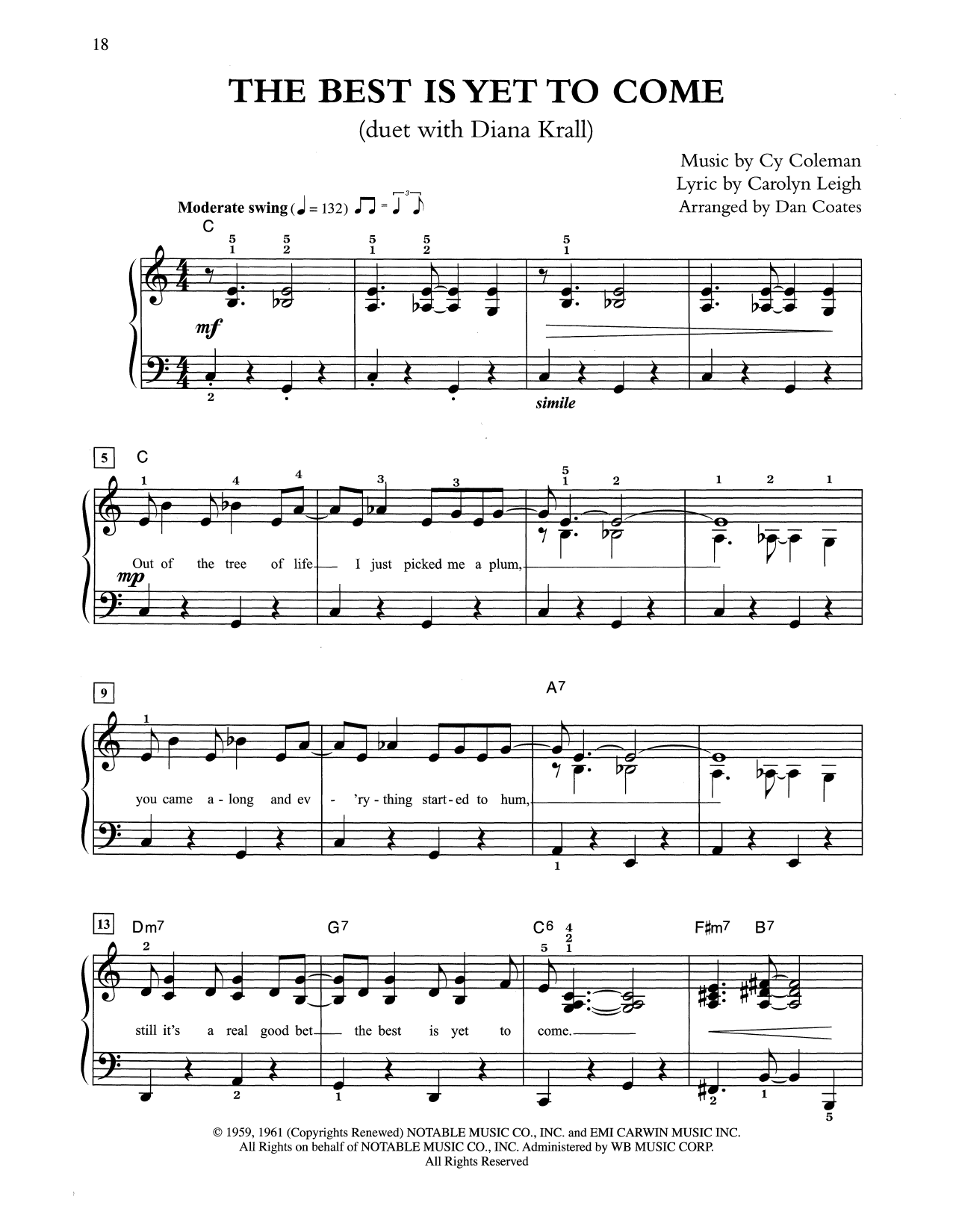Tony Bennett & Diana Krall The Best Is Yet To Come (arr. Dan Coates) Sheet Music Notes & Chords for Easy Piano - Download or Print PDF